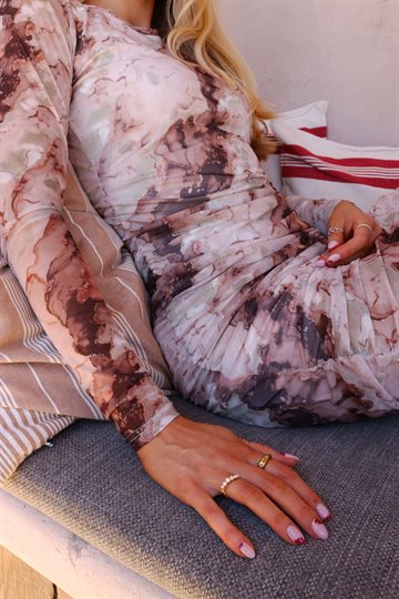 Liberté - Mesh Ls Long Dress - Brown God Marble